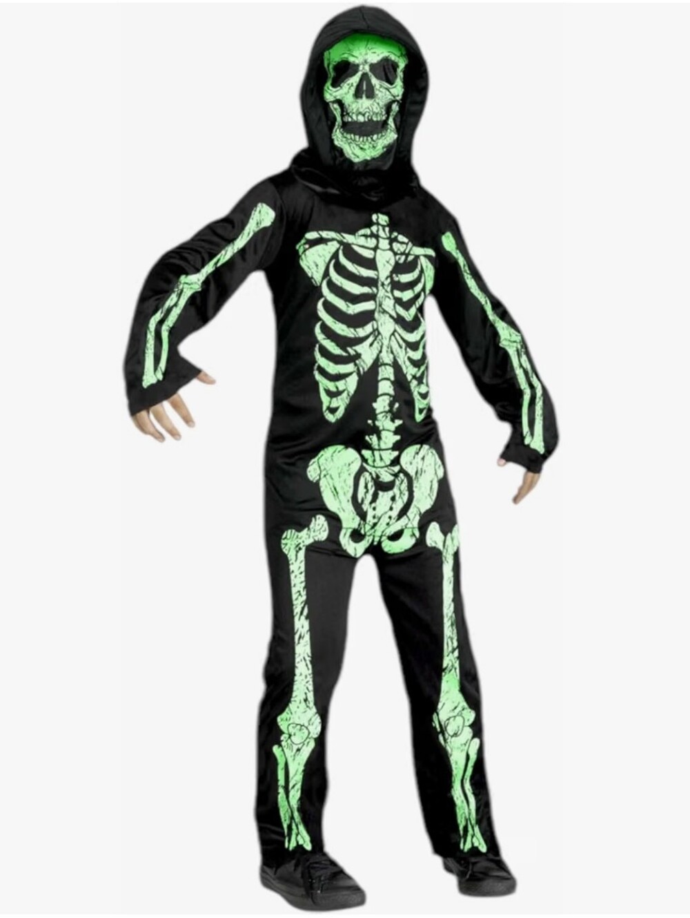 Kids Glow-In-The-Dark Skeleton Costume - Black/Green Sz 6-7 Years Preowned